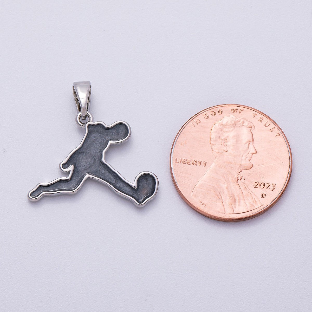 16K Gold Filled 20mm Soccer Athlete World Cup Player Silhouette Enamel Pendant in Gold & Silver | Charms - 00490 - Charms - 00491 - DLUXCA