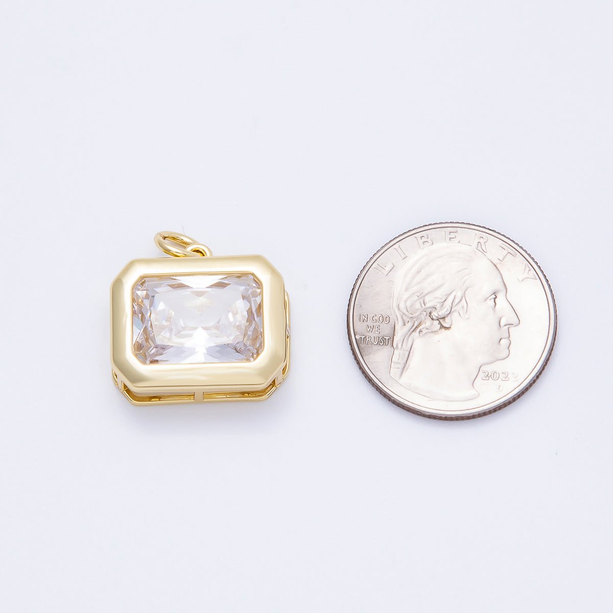 16K Gold Filled 20mm Solitaire Clear CZ Rectangular Bezel Charm | Charms - 00664 - DLUXCA
