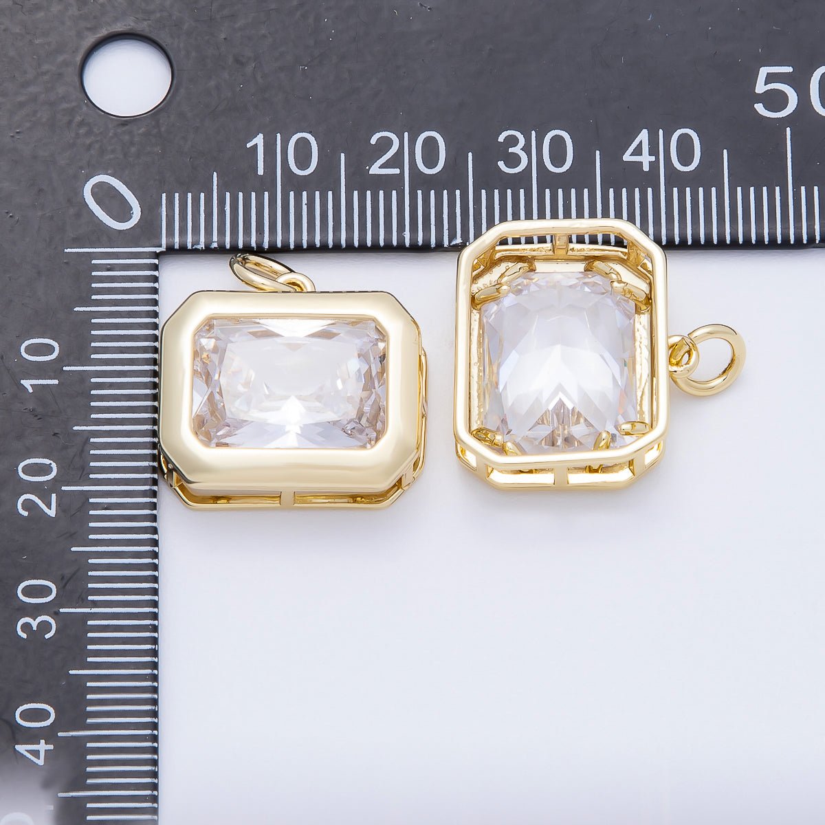 16K Gold Filled 20mm Solitaire Clear CZ Rectangular Bezel Charm | Charms - 00664 - DLUXCA