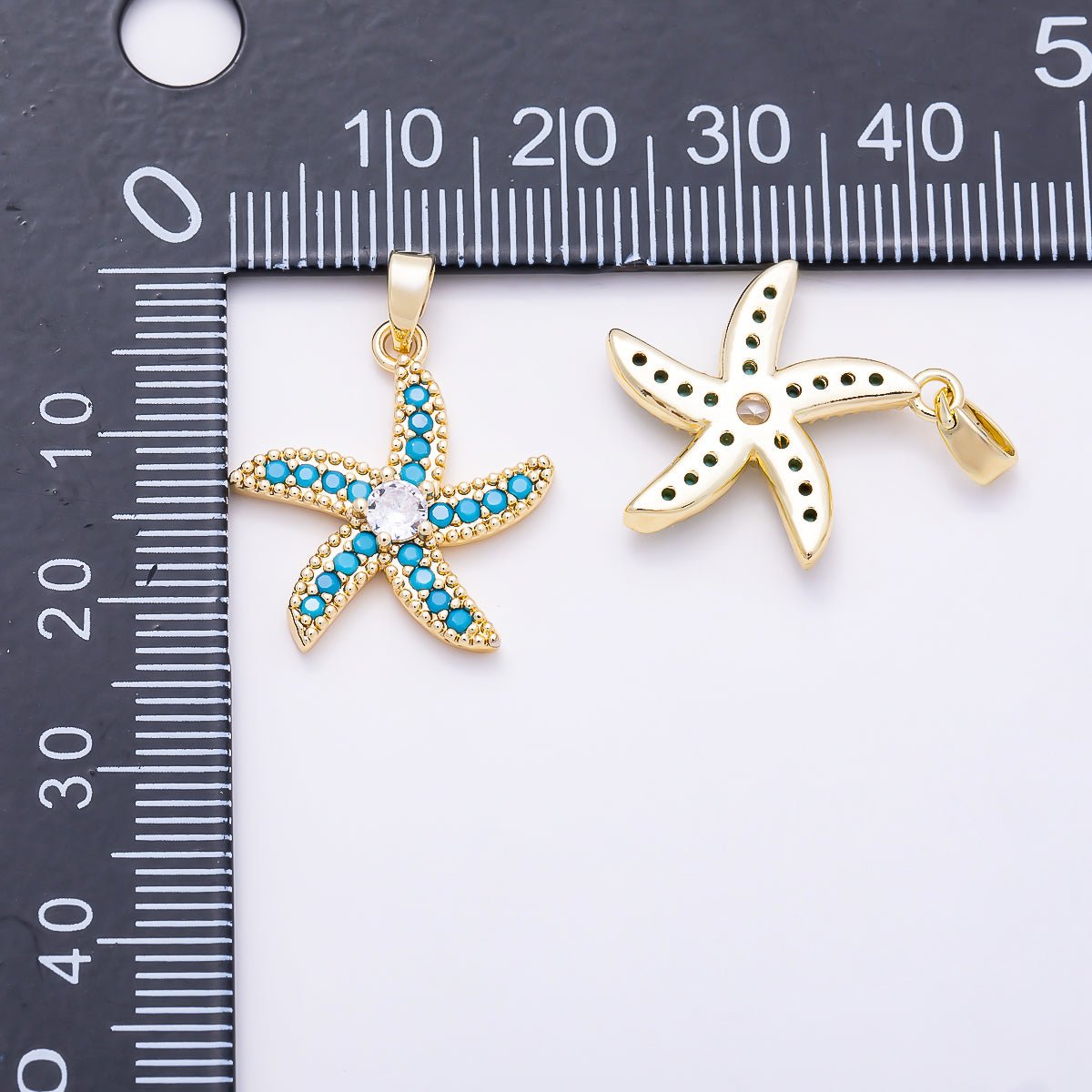 16K Gold Filled 20mm Turquoise Micro Paved Solitaire CZ Starfish Ocean Pendant in Gold & Silver | Charms-01898 - Charms-01899 - DLUXCA