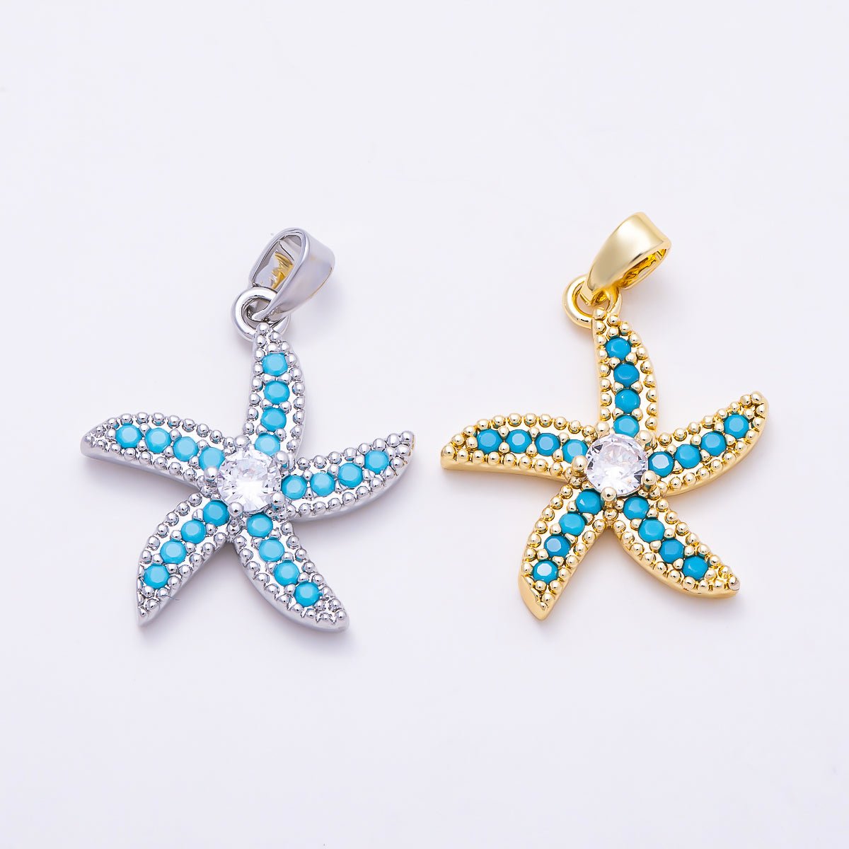16K Gold Filled 20mm Turquoise Micro Paved Solitaire CZ Starfish Ocean Pendant in Gold & Silver | Charms-01898 - Charms-01899 - DLUXCA