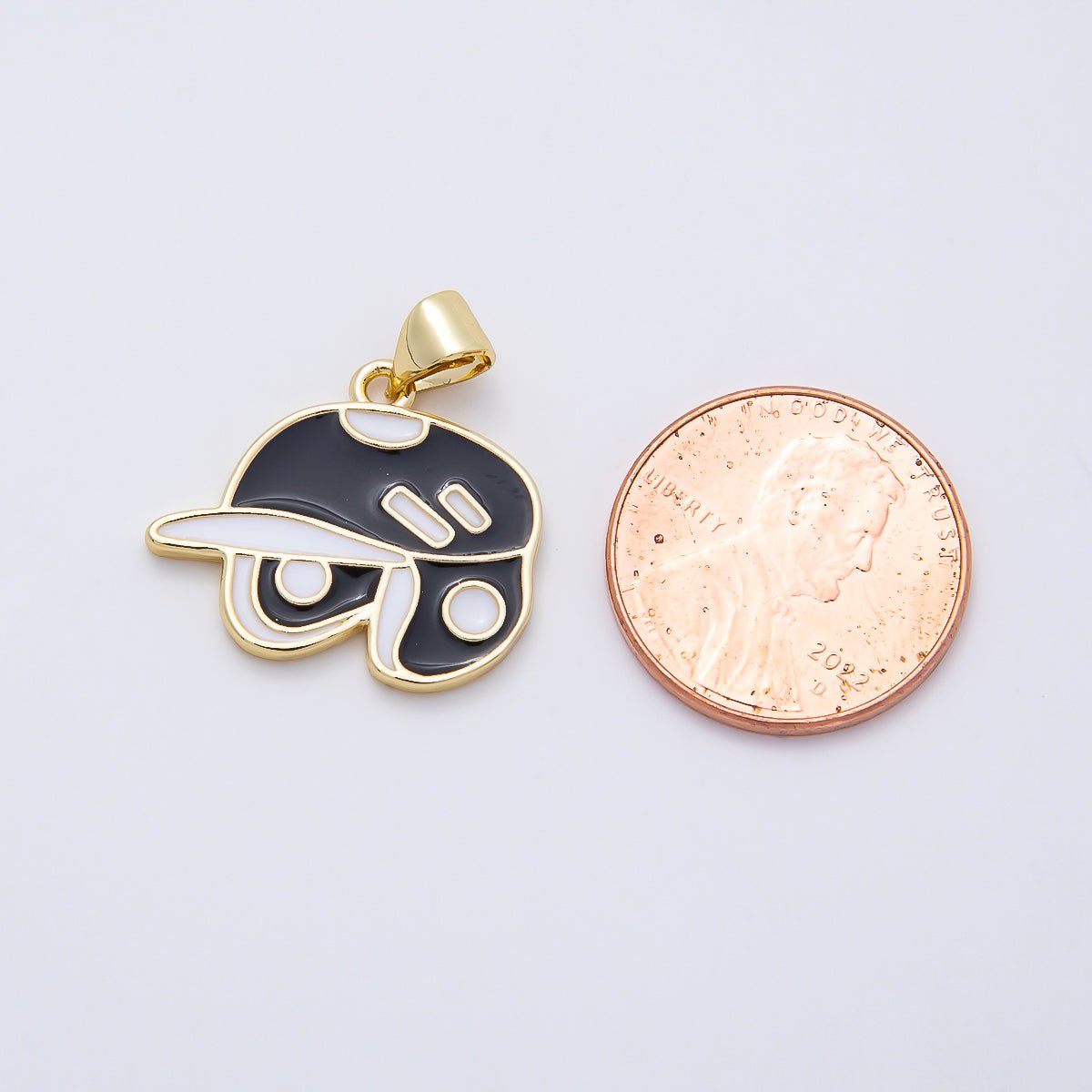 16K Gold Filled 20mm White Black Enamel Sport Hat Helmet Pendant | Charms-01107 - DLUXCA