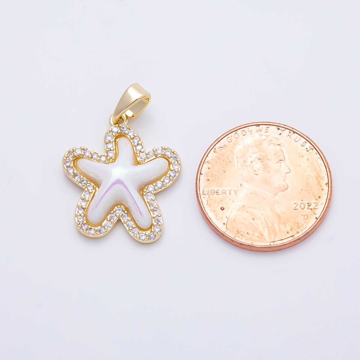 16K Gold Filled 20mm White Micro Paved CZ Celestial Starfish Charm in Gold & Silver | Charms-01205 Charms-01206 - DLUXCA
