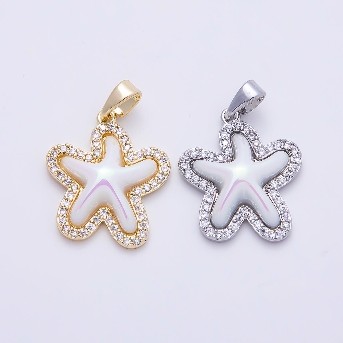 16K Gold Filled 20mm White Micro Paved CZ Celestial Starfish Charm in Gold & Silver | Charms-01205 Charms-01206 - DLUXCA