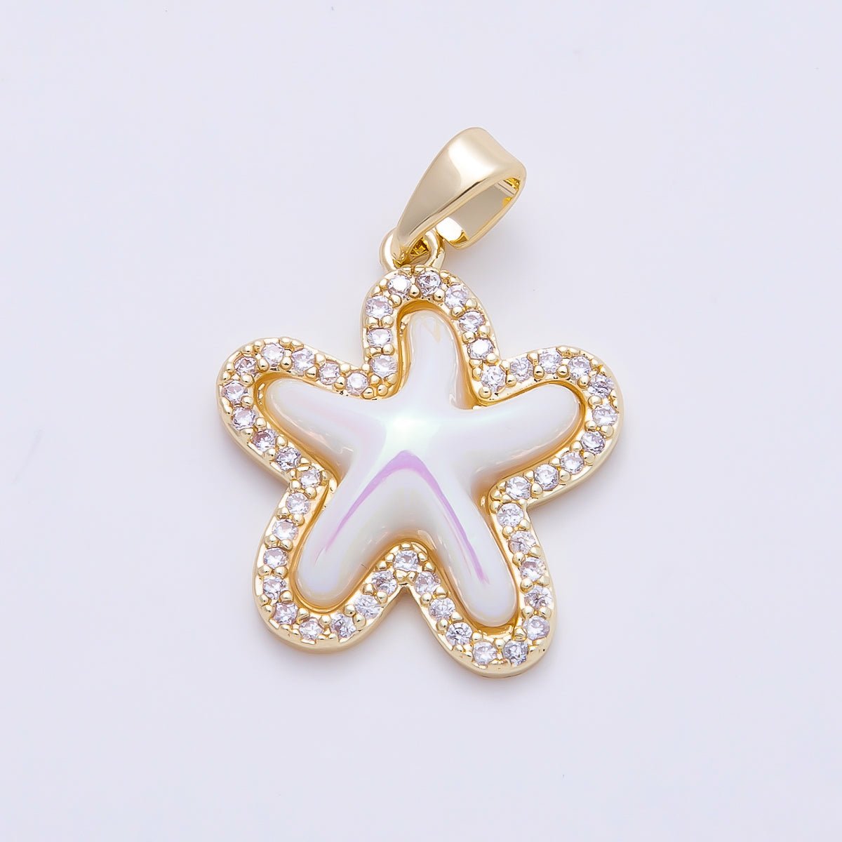 16K Gold Filled 20mm White Micro Paved CZ Celestial Starfish Charm in Gold & Silver | Charms-01205 Charms-01206 - DLUXCA