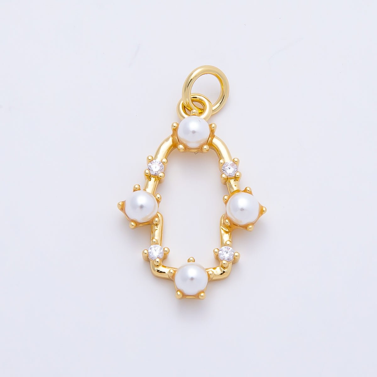 16K Gold Filled 20mm White Shell Pearl Open Oval Bezel Charm | Charms-01201 - DLUXCA