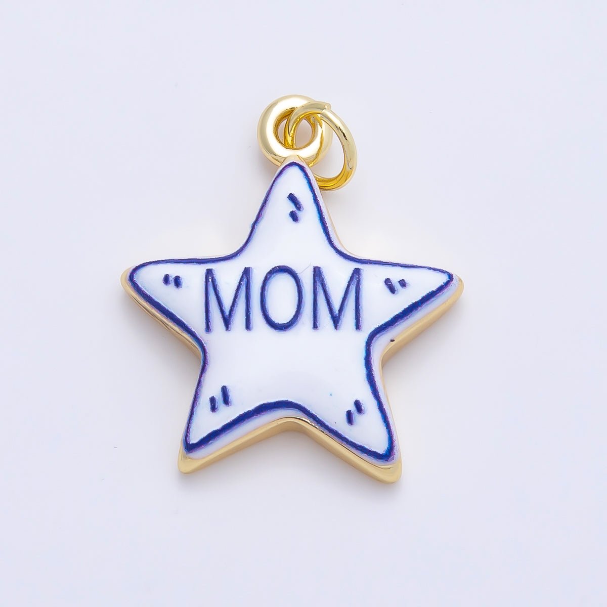 16K Gold Filled 21.5mm Lucky, Amore, Happy, Kiss, Mom, Mama, Love Script Blue White Celestial Star Charm | Charms-01229 ~ Charms-01235 - DLUXCA