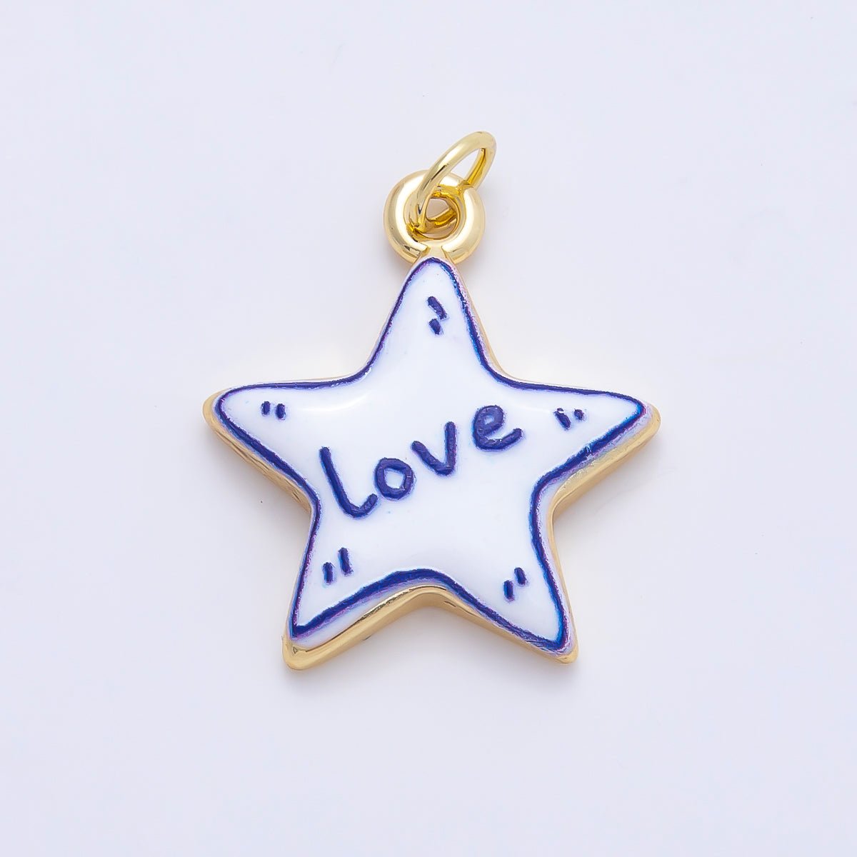 16K Gold Filled 21.5mm Lucky, Amore, Happy, Kiss, Mom, Mama, Love Script Blue White Celestial Star Charm | Charms-01229 ~ Charms-01235 - DLUXCA