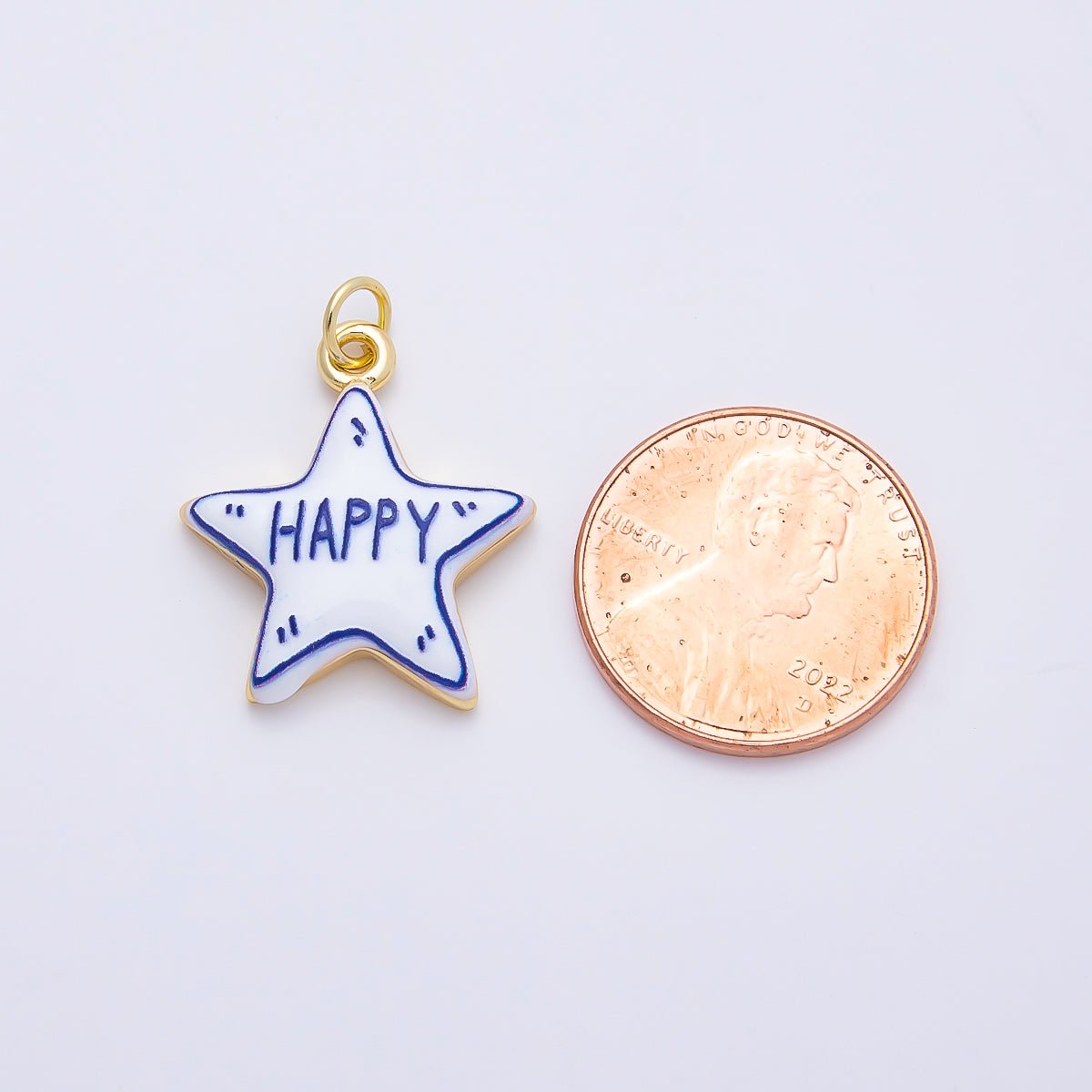 16K Gold Filled 21.5mm Lucky, Amore, Happy, Kiss, Mom, Mama, Love Script Blue White Celestial Star Charm | Charms-01229 ~ Charms-01235 - DLUXCA