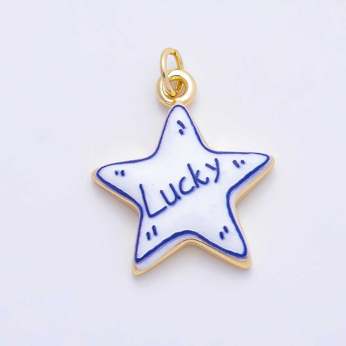 16K Gold Filled 21.5mm Lucky, Amore, Happy, Kiss, Mom, Mama, Love Script Blue White Celestial Star Charm | Charms-01229 ~ Charms-01235 - DLUXCA