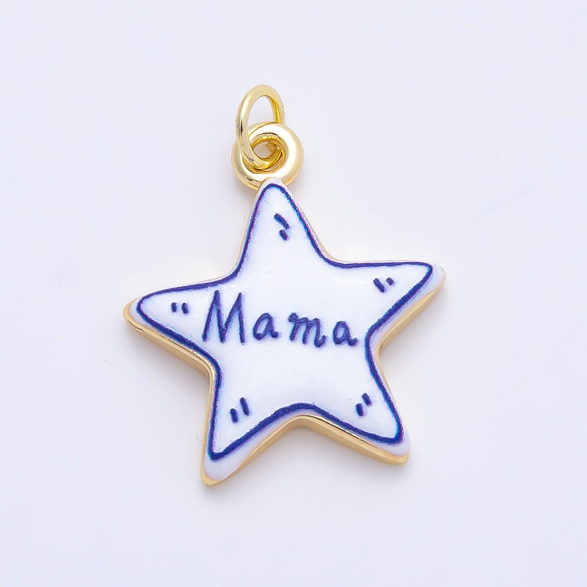16K Gold Filled 21.5mm Lucky, Amore, Happy, Kiss, Mom, Mama, Love Script Blue White Celestial Star Charm | Charms-01229 ~ Charms-01235 - DLUXCA
