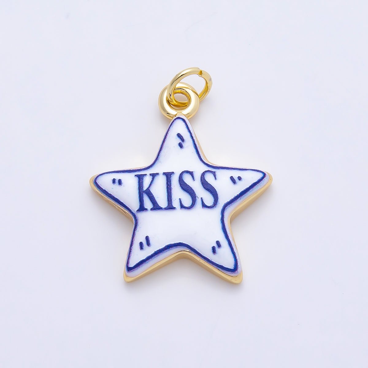 16K Gold Filled 21.5mm Lucky, Amore, Happy, Kiss, Mom, Mama, Love Script Blue White Celestial Star Charm | Charms-01229 ~ Charms-01235 - DLUXCA