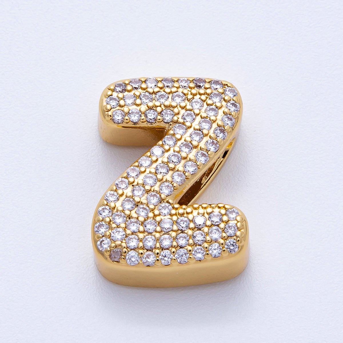 16K Gold Filled 21mm Chubby Micro Paved CZ Initial Letter A - Z Alphabet Personalized Bead for Cord Jewelry | Beads - 00167 - Beads - 00192 - DLUXCA