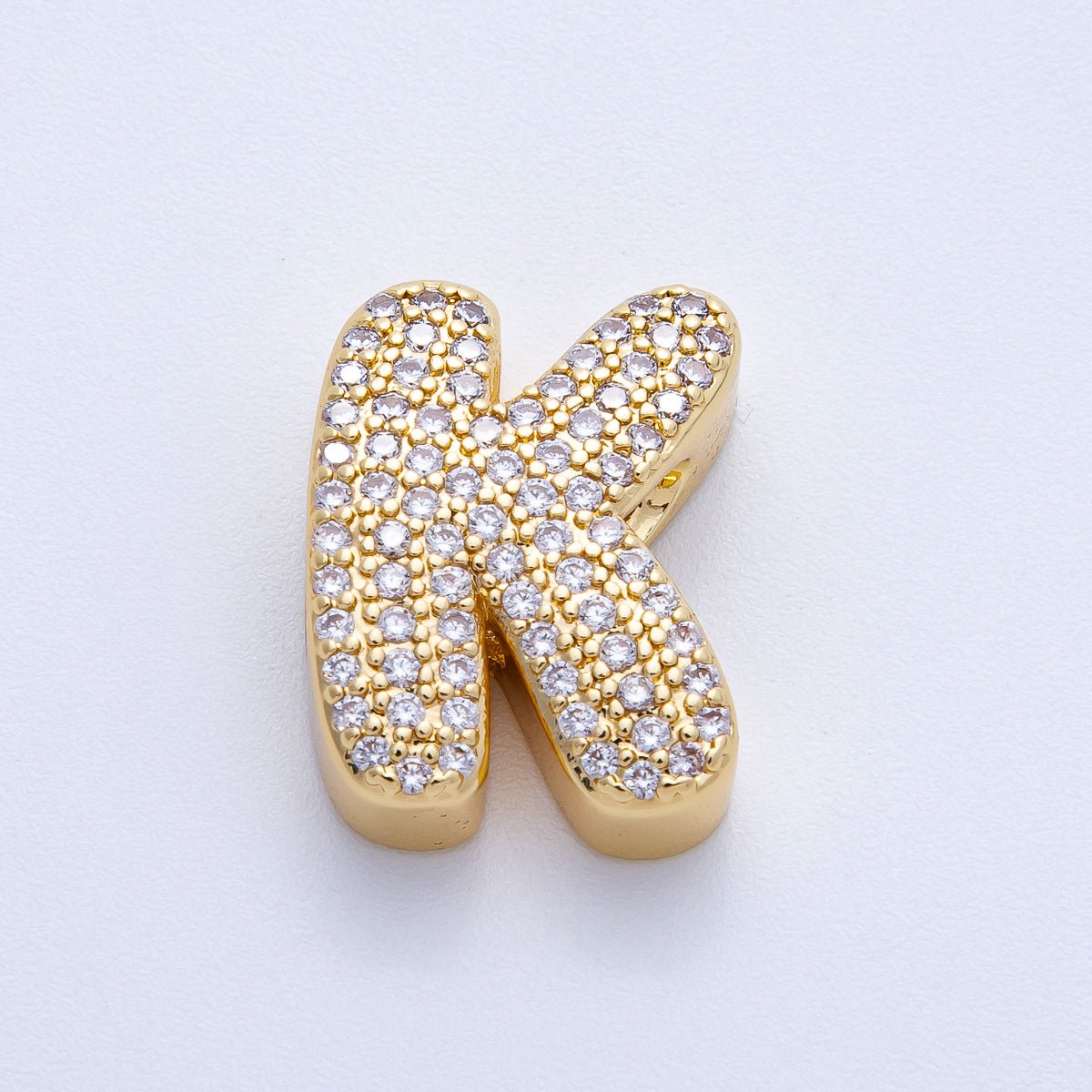 16K Gold Filled 21mm Chubby Micro Paved CZ Initial Letter A - Z Alphabet Personalized Bead for Cord Jewelry | Beads - 00167 - Beads - 00192 - DLUXCA
