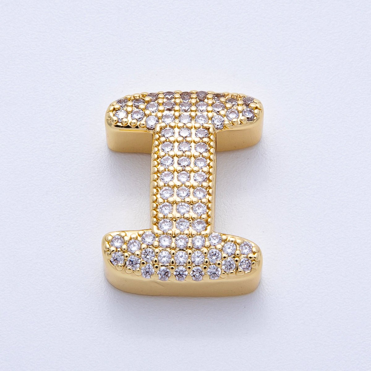 16K Gold Filled 21mm Chubby Micro Paved CZ Initial Letter A - Z Alphabet Personalized Bead for Cord Jewelry | Beads - 00167 - Beads - 00192 - DLUXCA
