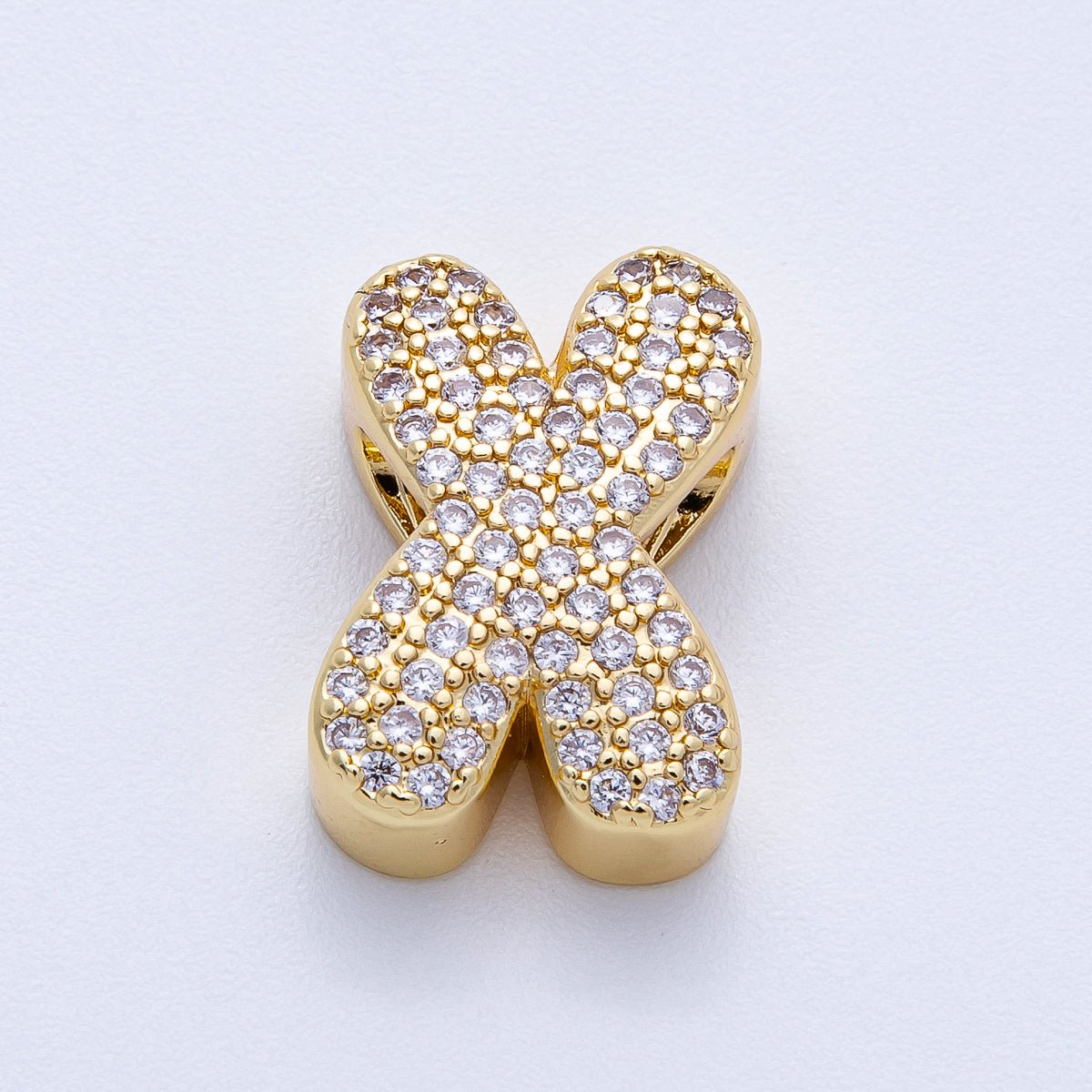 16K Gold Filled 21mm Chubby Micro Paved CZ Initial Letter A - Z Alphabet Personalized Bead for Cord Jewelry | Beads - 00167 - Beads - 00192 - DLUXCA