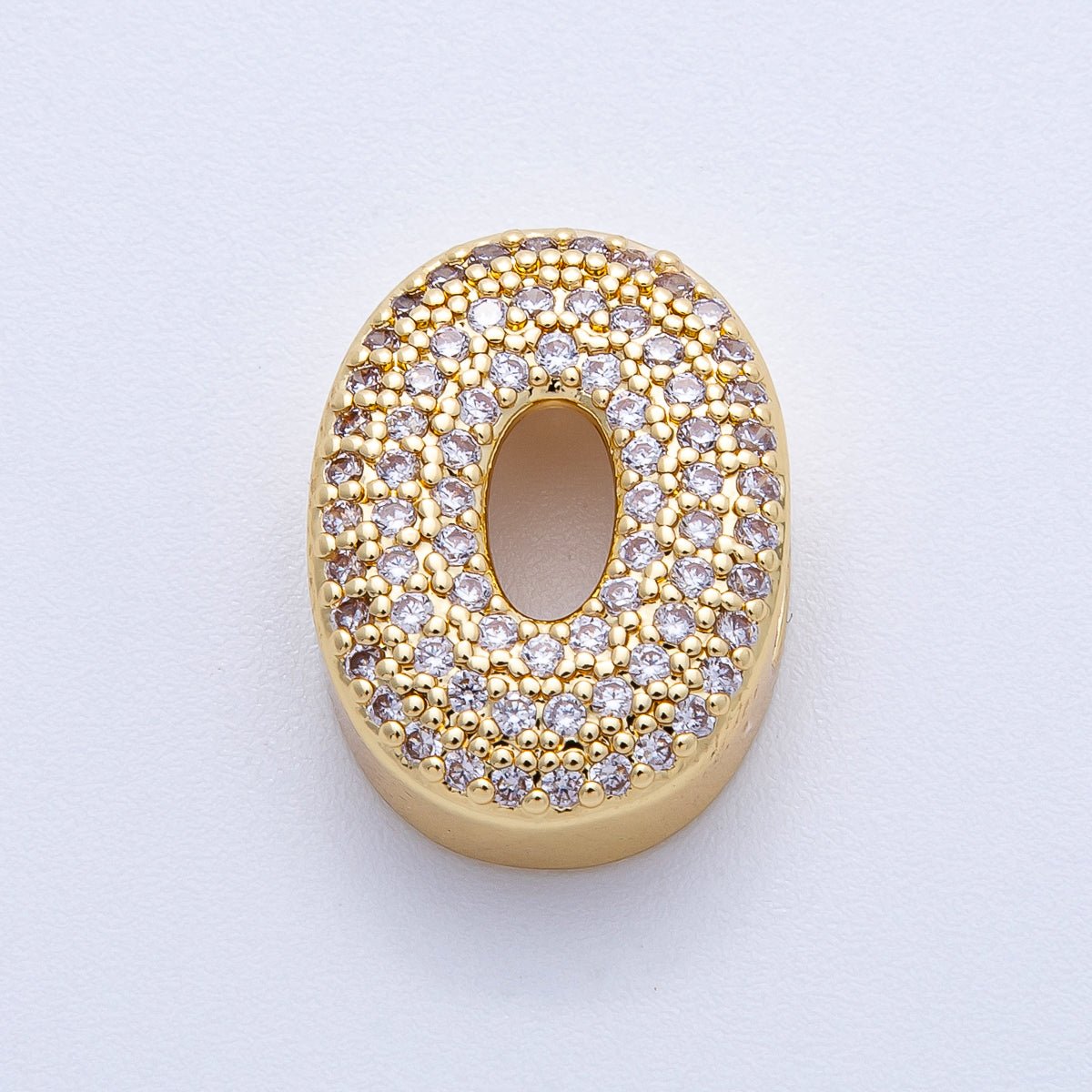 16K Gold Filled 21mm Chubby Micro Paved CZ Initial Letter A - Z Alphabet Personalized Bead for Cord Jewelry | Beads - 00167 - Beads - 00192 - DLUXCA