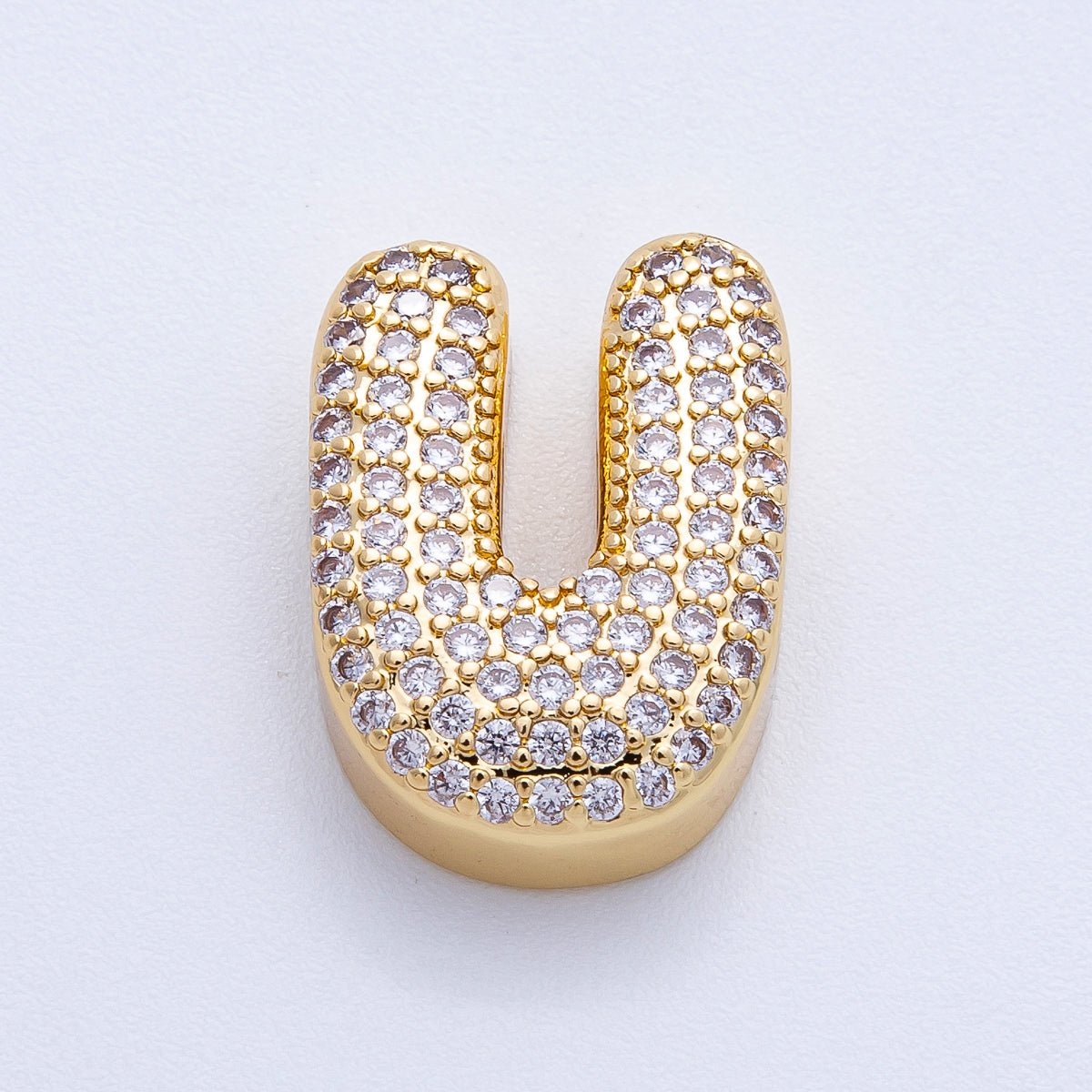 16K Gold Filled 21mm Chubby Micro Paved CZ Initial Letter A - Z Alphabet Personalized Bead for Cord Jewelry | Beads - 00167 - Beads - 00192 - DLUXCA