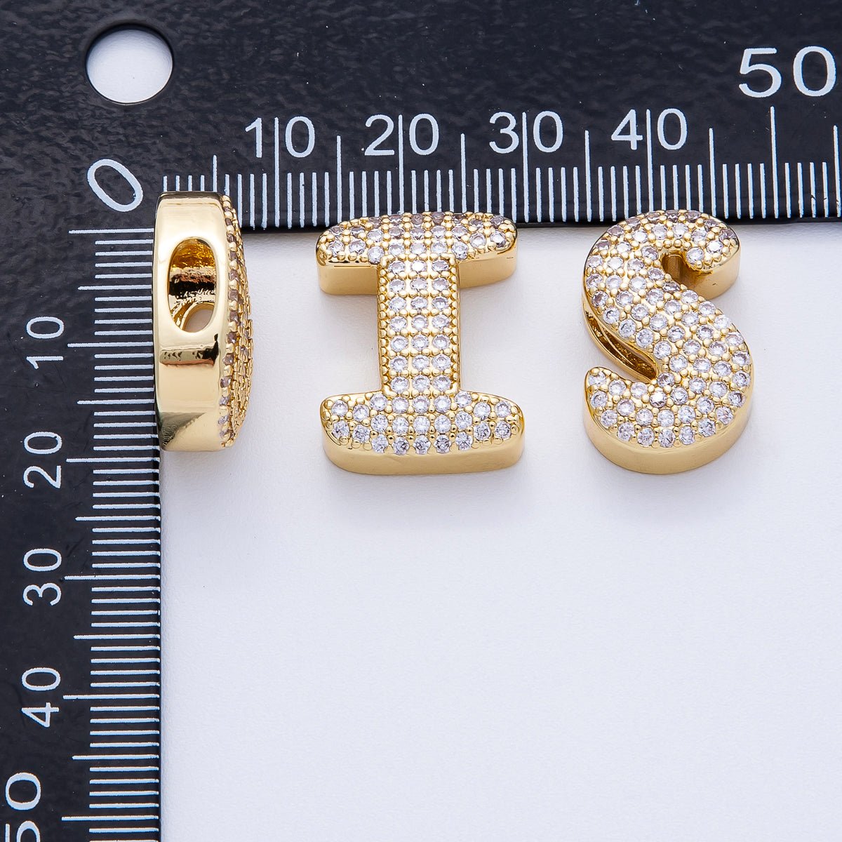 16K Gold Filled 21mm Chubby Micro Paved CZ Initial Letter A - Z Alphabet Personalized Bead for Cord Jewelry | Beads - 00167 - Beads - 00192 - DLUXCA
