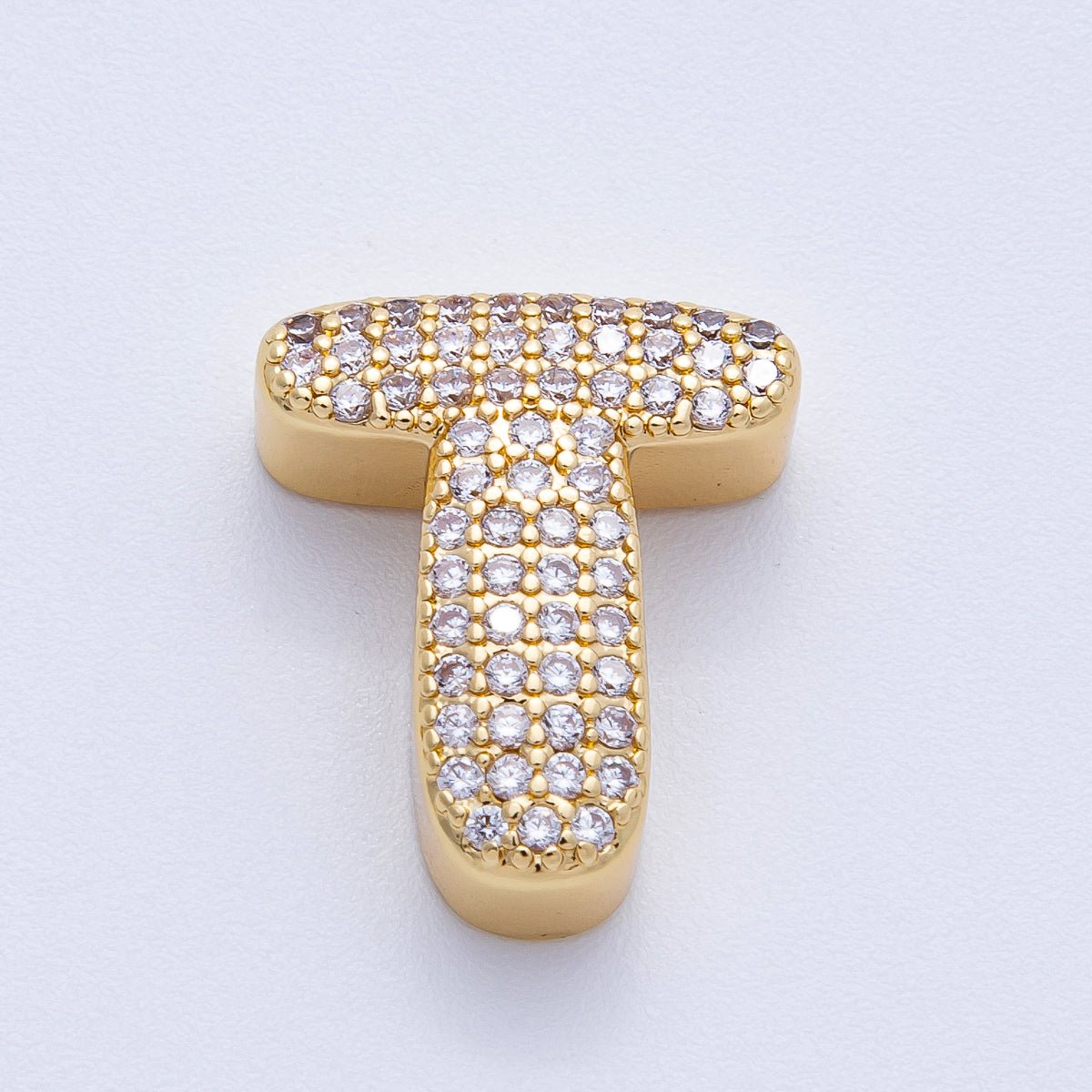 16K Gold Filled 21mm Chubby Micro Paved CZ Initial Letter A - Z Alphabet Personalized Bead for Cord Jewelry | Beads - 00167 - Beads - 00192 - DLUXCA
