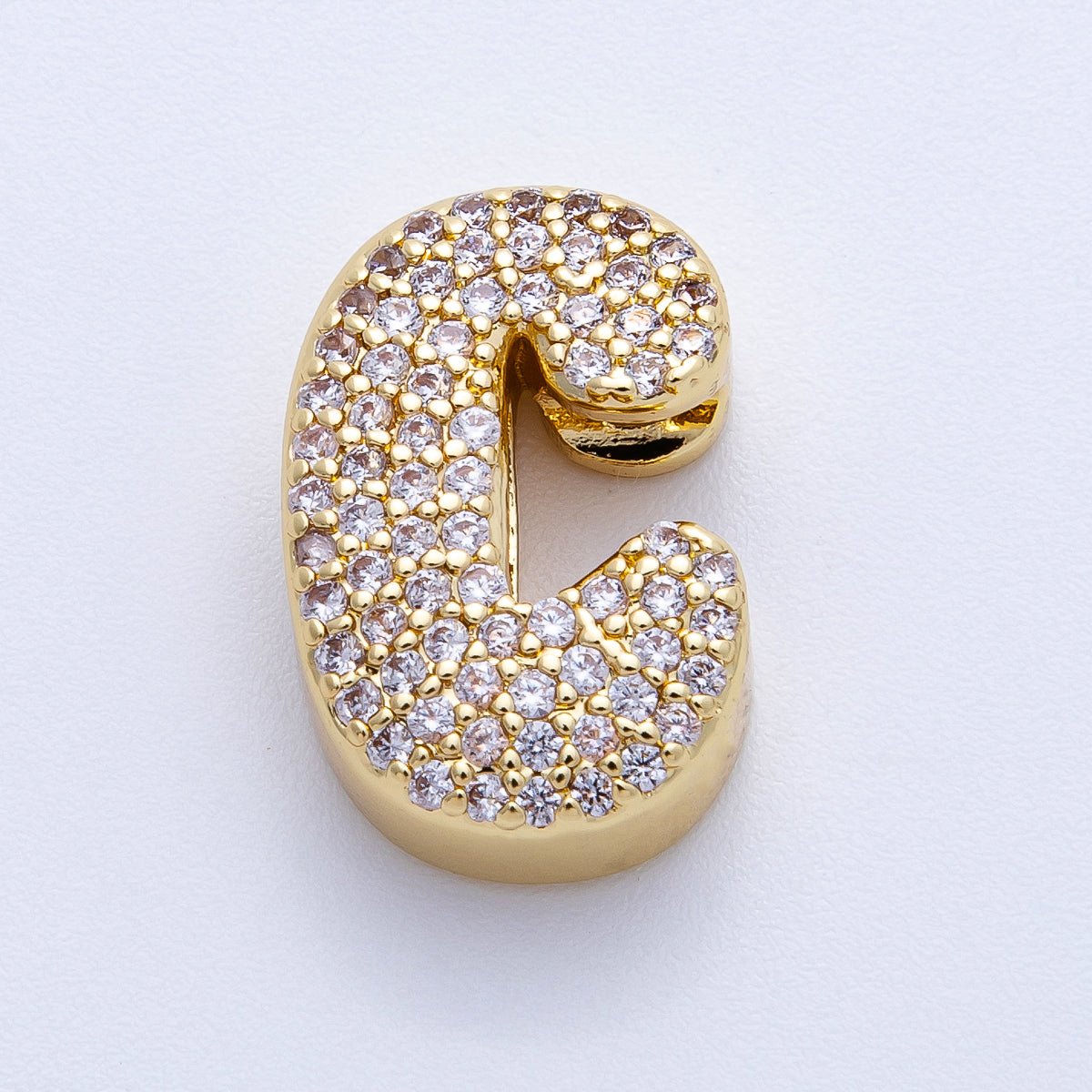 16K Gold Filled 21mm Chubby Micro Paved CZ Initial Letter A - Z Alphabet Personalized Bead for Cord Jewelry | Beads - 00167 - Beads - 00192 - DLUXCA