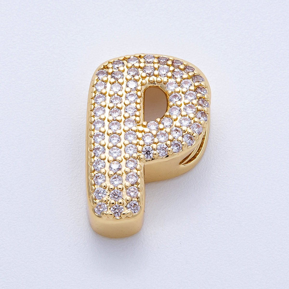 16K Gold Filled 21mm Chubby Micro Paved CZ Initial Letter A - Z Alphabet Personalized Bead for Cord Jewelry | Beads - 00167 - Beads - 00192 - DLUXCA