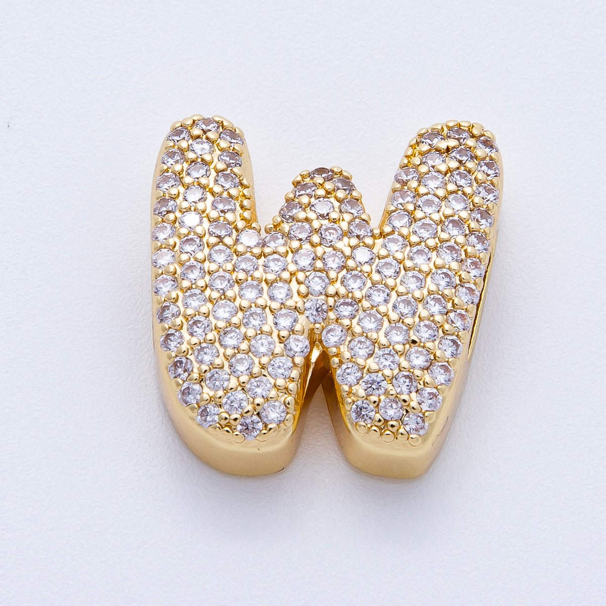 16K Gold Filled 21mm Chubby Micro Paved CZ Initial Letter A - Z Alphabet Personalized Bead for Cord Jewelry | Beads - 00167 - Beads - 00192 - DLUXCA