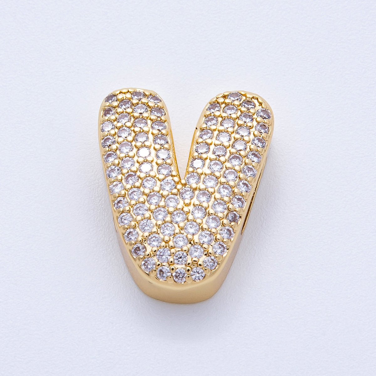 16K Gold Filled 21mm Chubby Micro Paved CZ Initial Letter A - Z Alphabet Personalized Bead for Cord Jewelry | Beads - 00167 - Beads - 00192 - DLUXCA