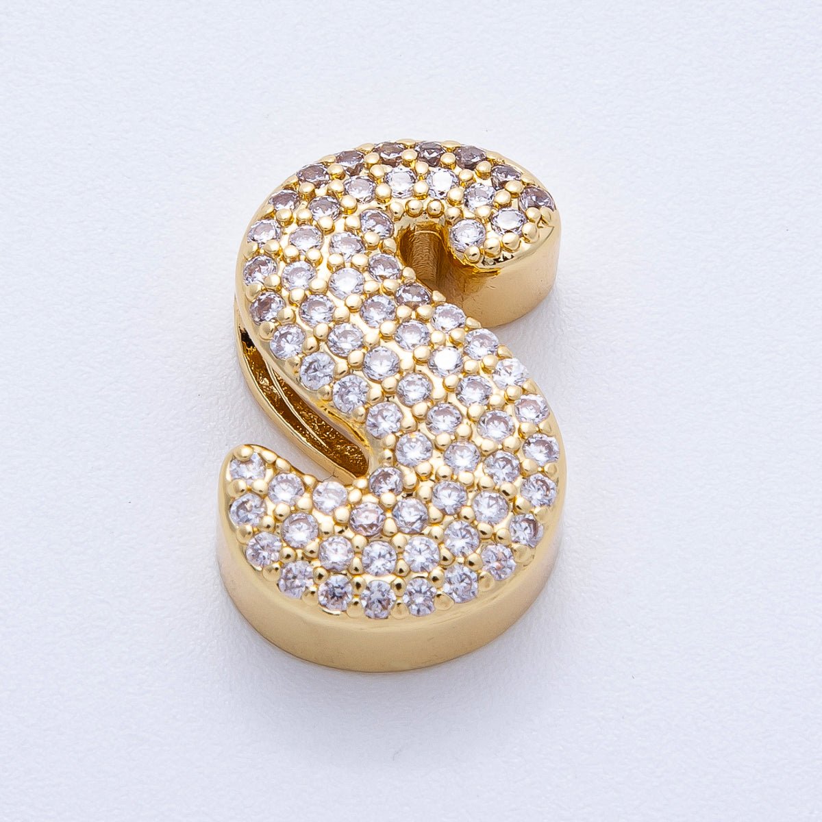 16K Gold Filled 21mm Chubby Micro Paved CZ Initial Letter A - Z Alphabet Personalized Bead for Cord Jewelry | Beads - 00167 - Beads - 00192 - DLUXCA