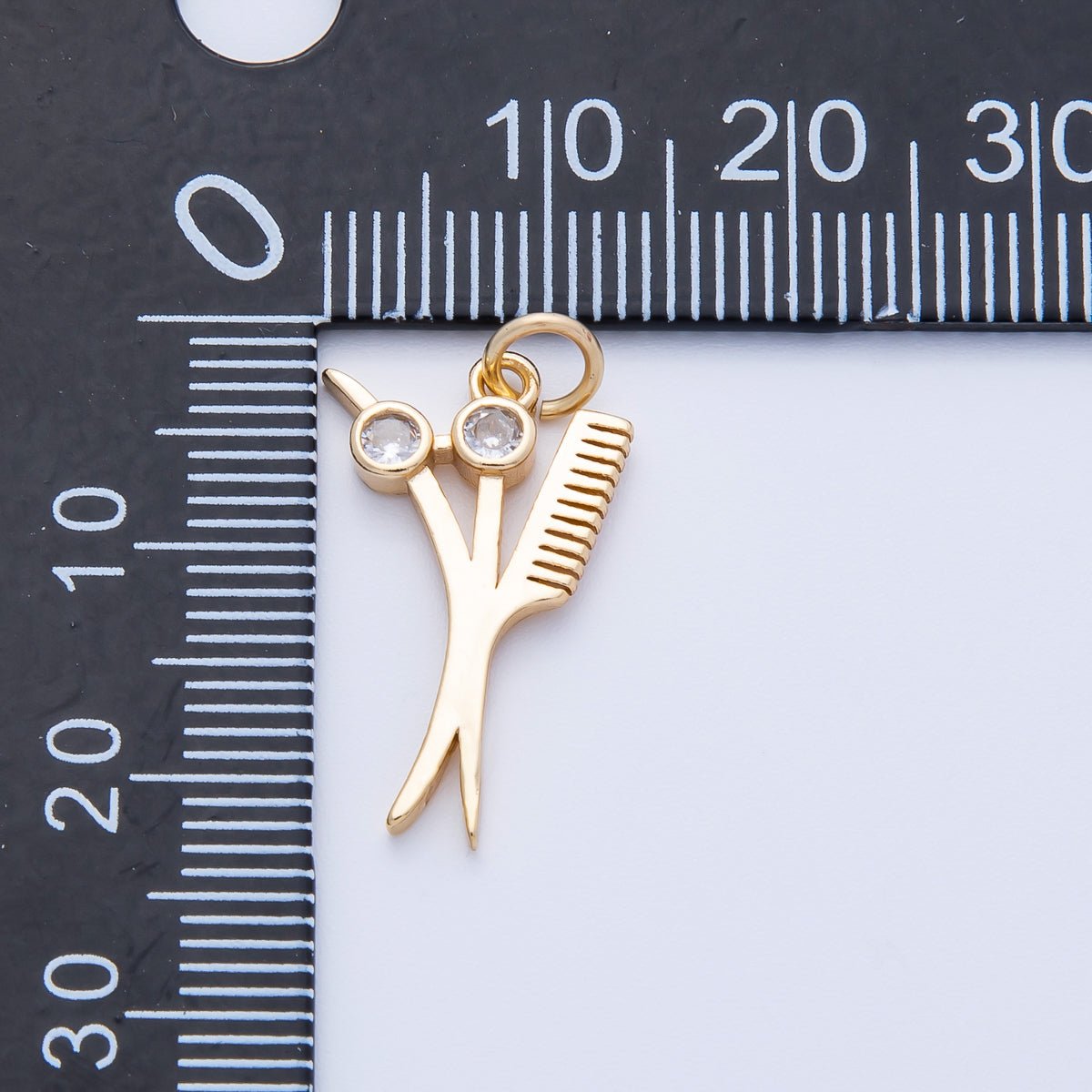 16K Gold Filled 21mm CZ Barber Scissor Shears Hair Cut Charm | Charms - 00355 - DLUXCA