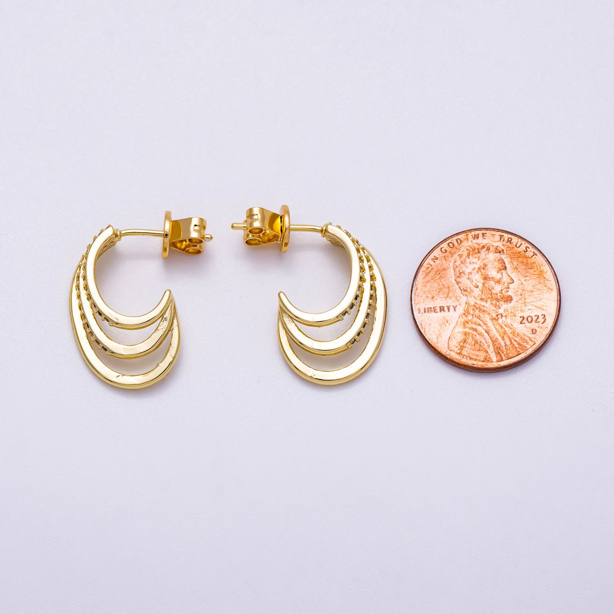 16K Gold Filled 21mm Micro Paved CZ Claw J - Shaped Hoop Earrings in Gold & Silver | Earrings - 00337 Earrings - 00338 - DLUXCA
