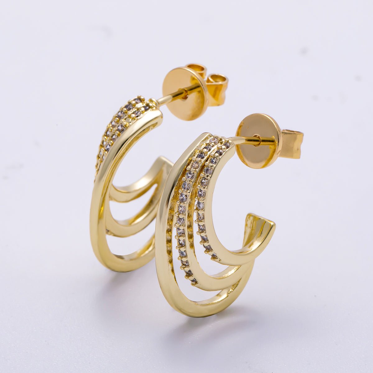 16K Gold Filled 21mm Micro Paved CZ Claw J - Shaped Hoop Earrings in Gold & Silver | Earrings - 00337 Earrings - 00338 - DLUXCA