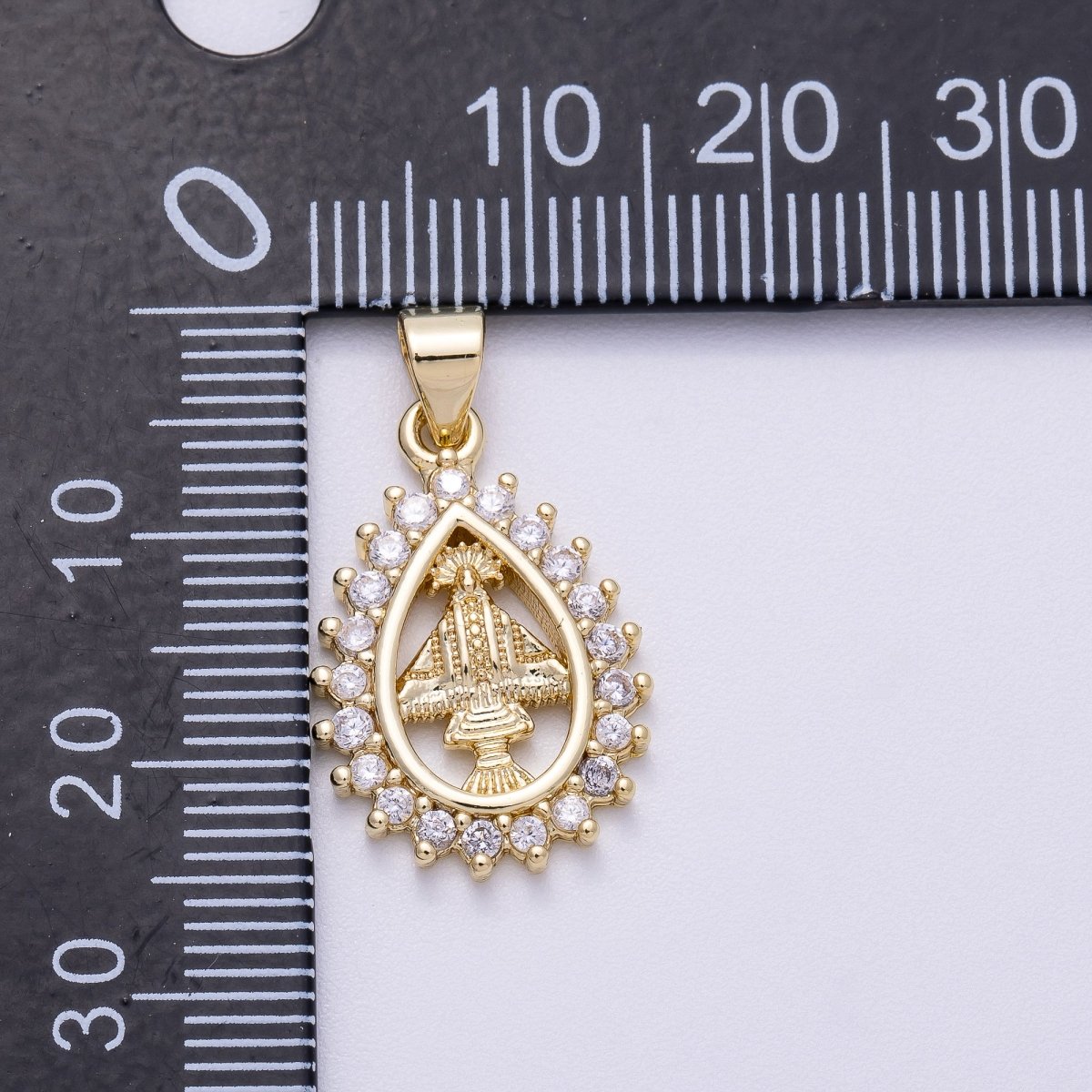 16K Gold Filled 21mm Micro Paved CZ Mother Mary Religious Open Teardrop Pendant | Charms - 00566 - DLUXCA