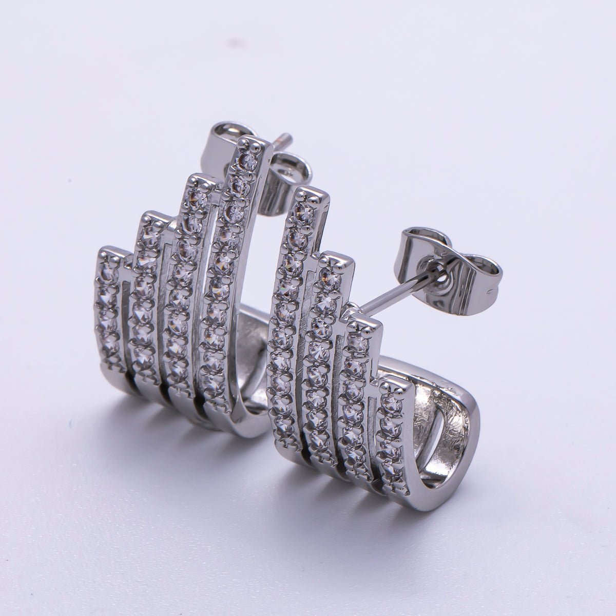 16K Gold Filled 21mm Micro Paved CZ Wide Claw J - Shaped Hoop Earrings in Gold & Silver | Earrings - 00335 Earrings - 00336 - DLUXCA