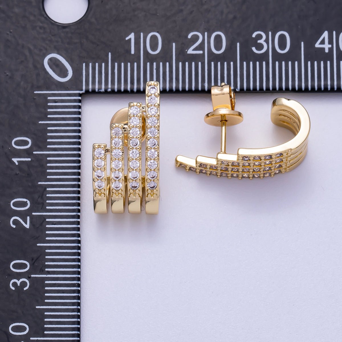 16K Gold Filled 21mm Micro Paved CZ Wide Claw J - Shaped Hoop Earrings in Gold & Silver | Earrings - 00335 Earrings - 00336 - DLUXCA