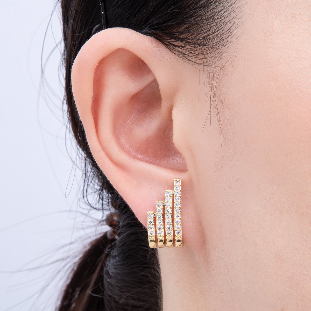 16K Gold Filled 21mm Micro Paved CZ Wide Claw J - Shaped Hoop Earrings in Gold & Silver | Earrings - 00335 Earrings - 00336 - DLUXCA