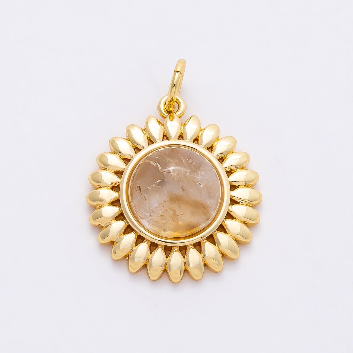 16K Gold Filled 21mm Moonstone Cabochon Gemstone Sunflower Charm | Charms - 00765 - DLUXCA