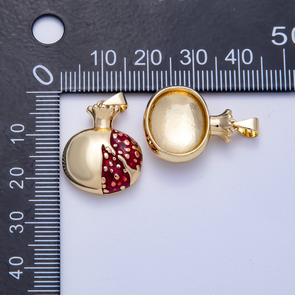 16K Gold Filled 21mm Red Enamel Pomegranate Fruit Pendant | Charms - 00621 - DLUXCA