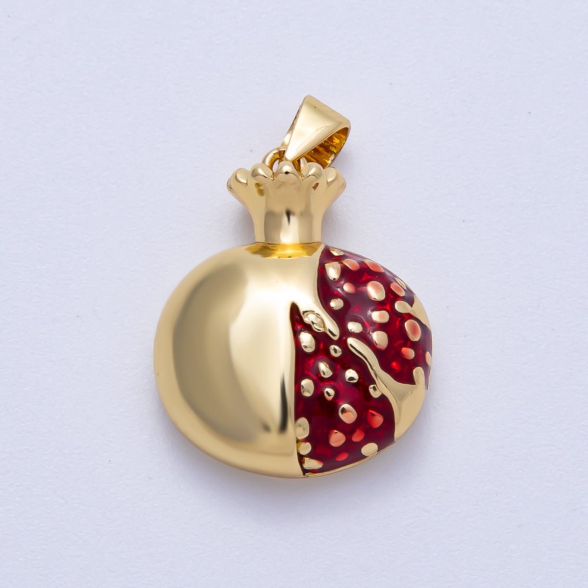 16K Gold Filled 21mm Red Enamel Pomegranate Fruit Pendant | Charms - 00621 - DLUXCA