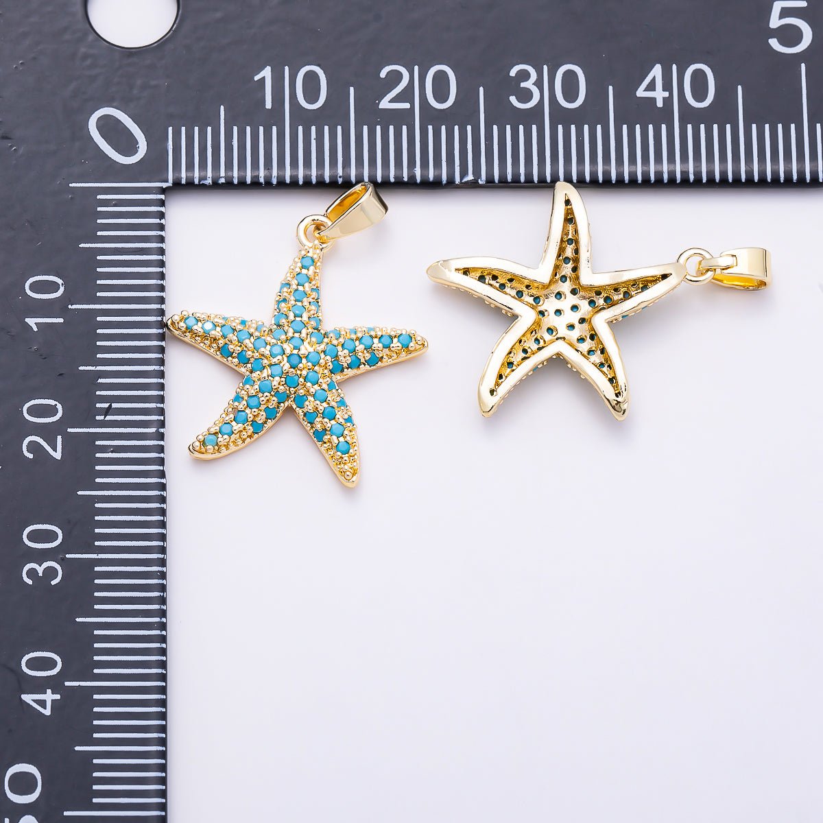 16K Gold Filled 21mm Turquoise Micro Paved CZ Starfish Ocean Beach Pendant | Charms-01895 - DLUXCA