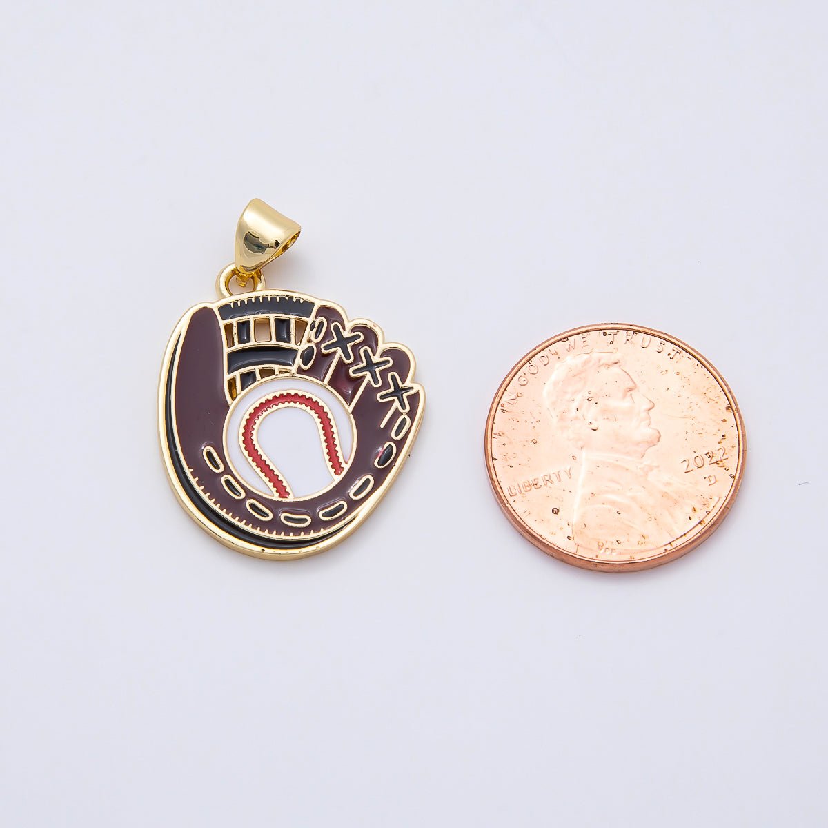 16K Gold Filled 22.5mm Baseball Glove Enamel Sports Pendant | Charms-01109 - DLUXCA