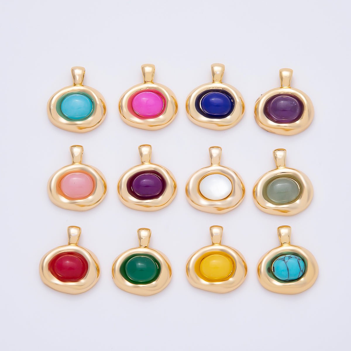 16K Gold Filled 22mm Birthstone Cabochon Gemstone Oval Molten Bezel Pendant | Charms-00867 ~ Charms-00873 - DLUXCA