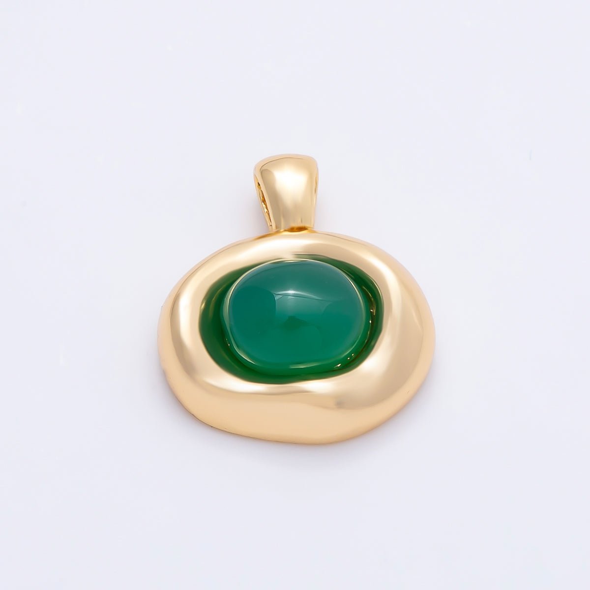 16K Gold Filled 22mm Birthstone Cabochon Gemstone Oval Molten Bezel Pendant | Charms-00867 ~ Charms-00873 - DLUXCA