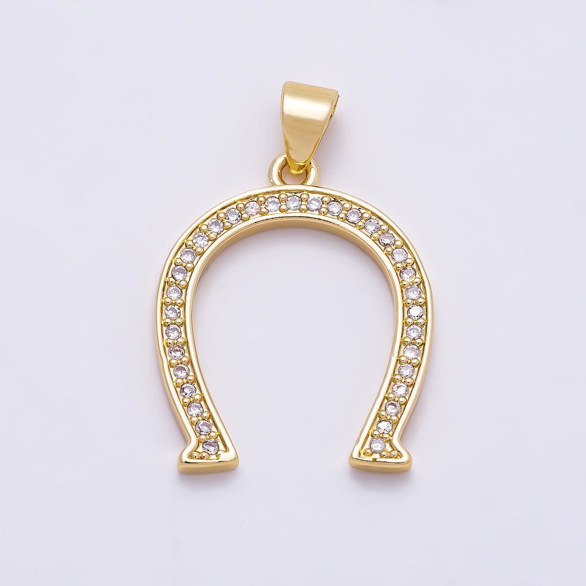 16K Gold Filled 22mm Micro Paved CZ Horseshoe Pendant | Charms-01351 - DLUXCA