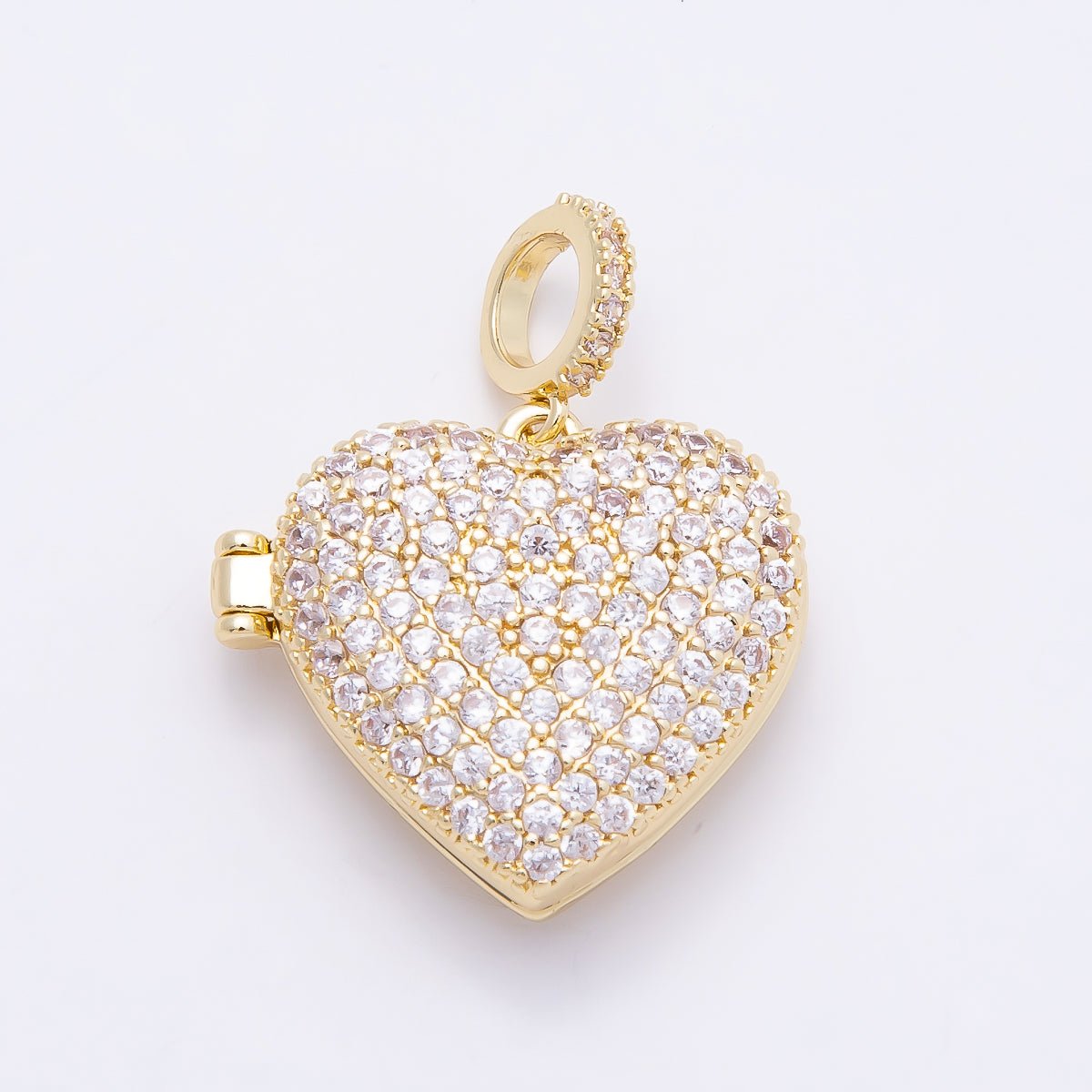 16K Gold Filled 22mm Micro Paved CZ Love Heart Locket Pendant | Charms-01033 - DLUXCA