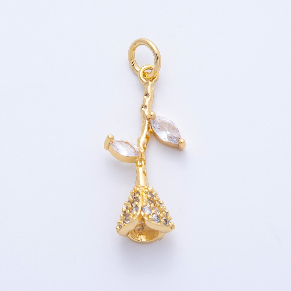 16K Gold Filled 22mm Micro Paved CZ Rose Flower Charm | Charms - 00358 - DLUXCA