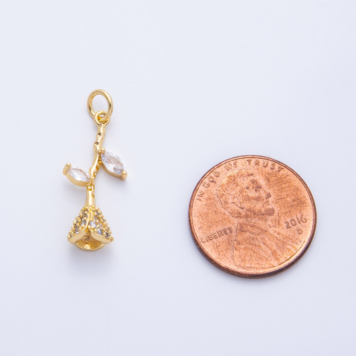 16K Gold Filled 22mm Micro Paved CZ Rose Flower Charm | Charms - 00358 - DLUXCA