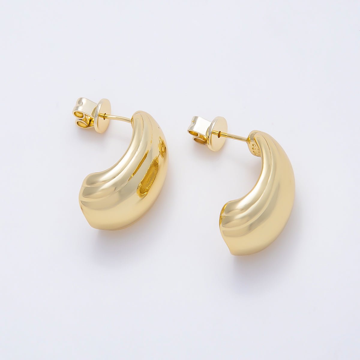 16K Gold Filled 22mm Minimalist Lined J-Shaped Hoop | Earrings-00724 - DLUXCA