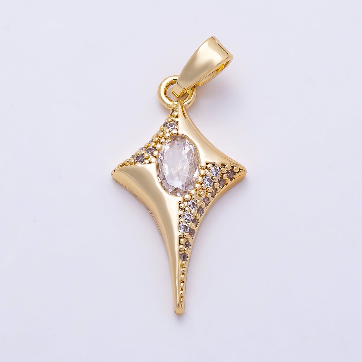 16K Gold Filled 22mm Oval Micro Paved CZ Celestial North Star Pendant | Charms-01491 - DLUXCA