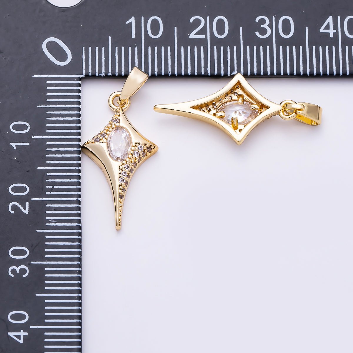 16K Gold Filled 22mm Oval Micro Paved CZ Celestial North Star Pendant | Charms-01491 - DLUXCA